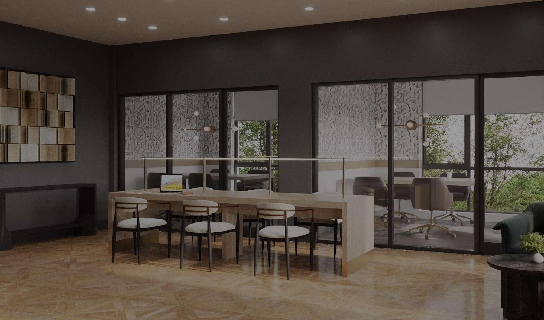 a room with a table and chairs